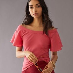 Maeve Anthropologie Off-The-Shoulder Flutter Top Shirt Small Pink